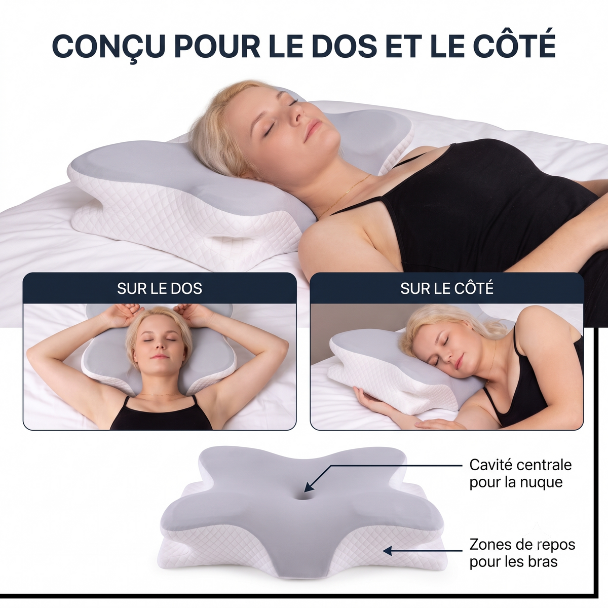 Dimensions de l'oreiller papillon : 60 × 30 cm, hauteur 13 cm